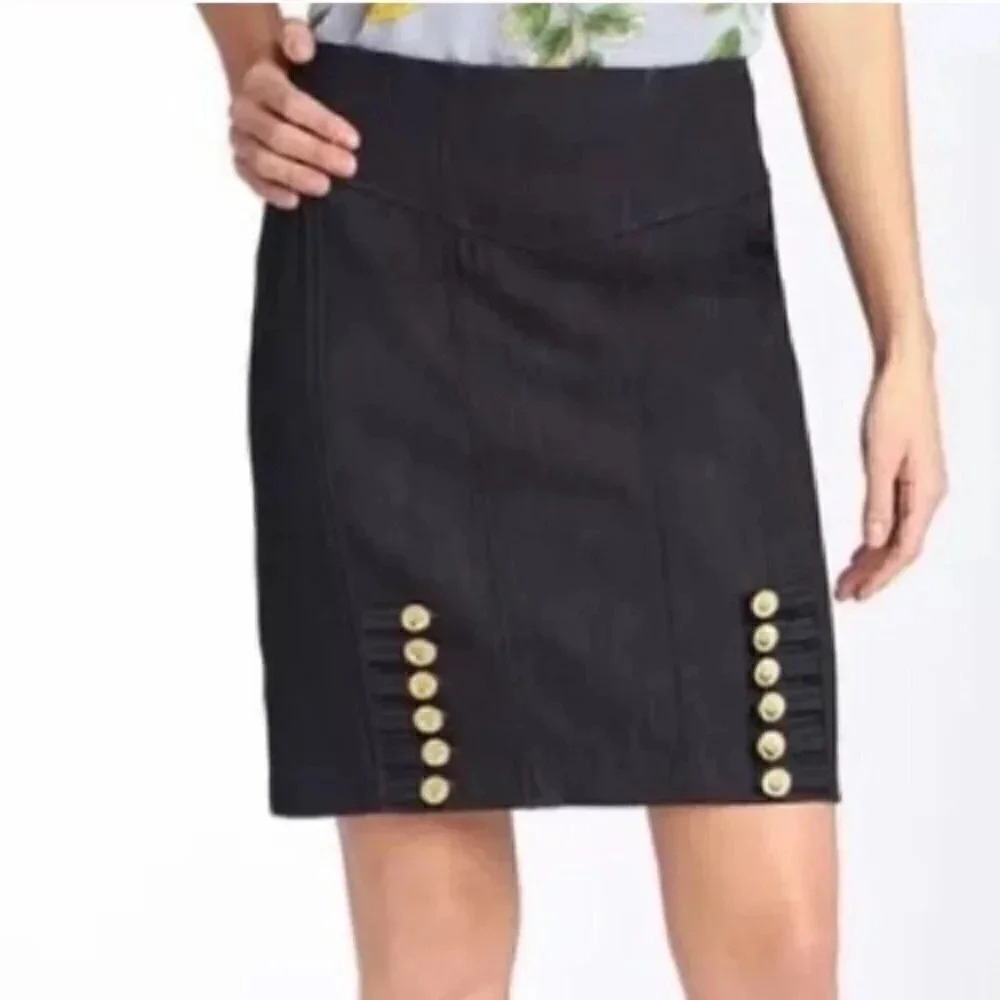 Anthropologie  Leifsdottir dark jean denim gold button pencil straight skirt 4